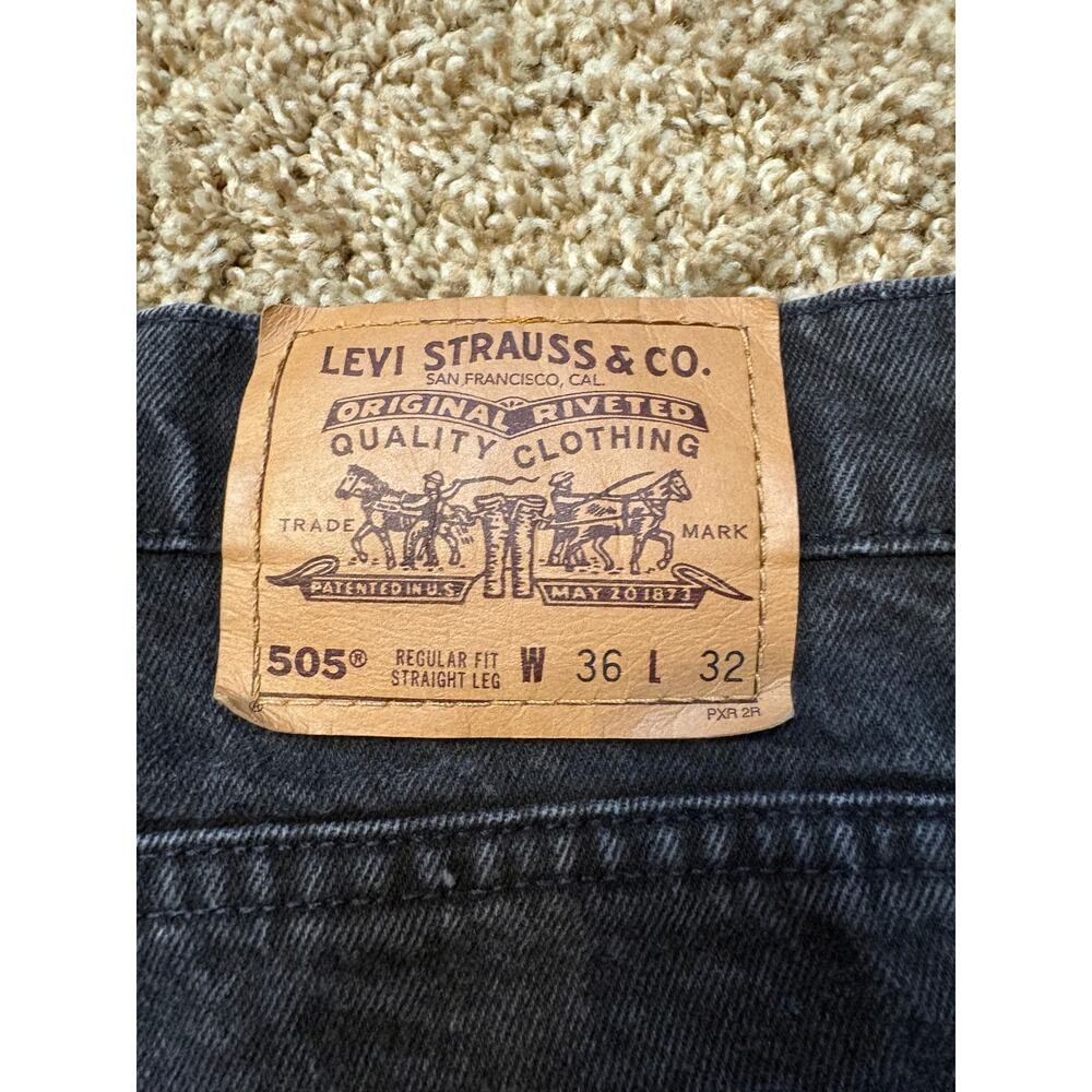 Vintage Levi's 505 Orange Tab Made in USA Black Jeans Mens Size 36x32 Raw Hem